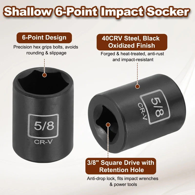 3/8" 6-Point Impact Socket, H5/8" Socket 30mm l with 1/4" Hex Shank Adapter