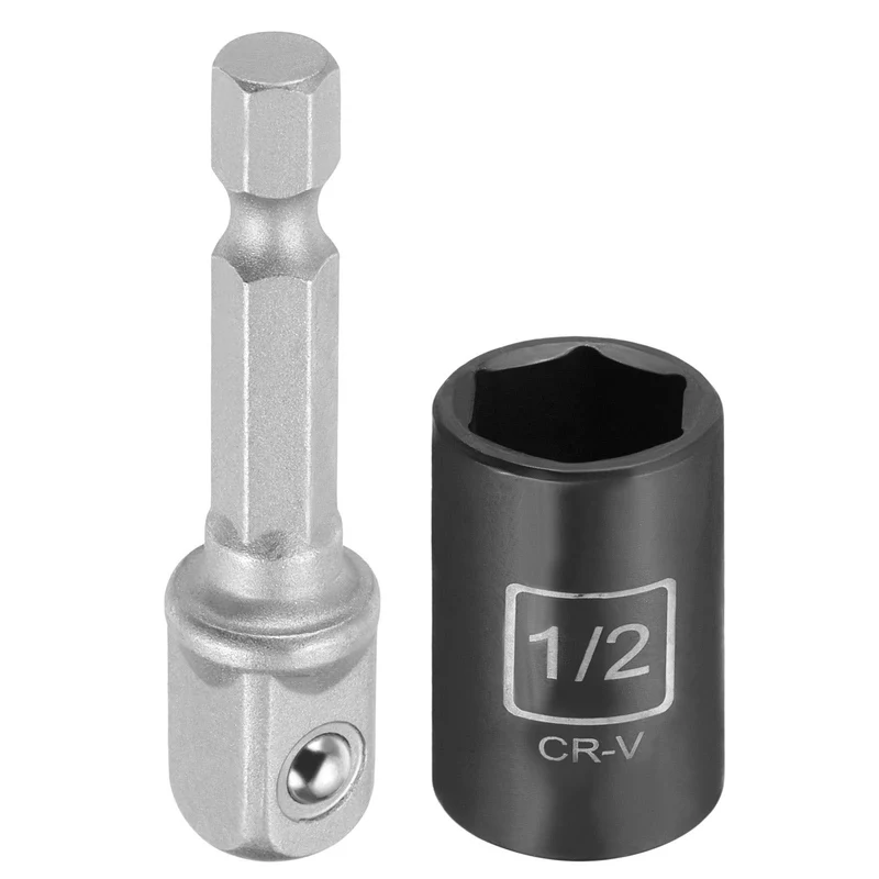 3/8" 6-Point Impact Socket, H1/2" Socket 30mm l with 1/4" Hex Shank Adapter