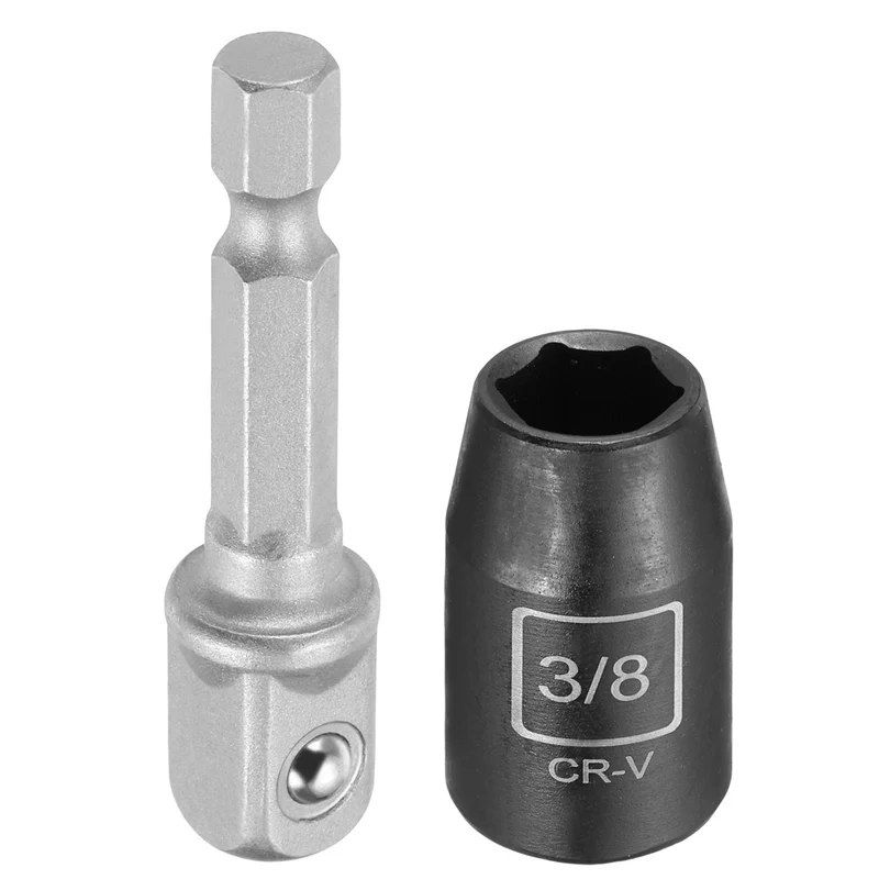 3/8" 6-Point Impact Socket, H3/8" Socket 30mm l with 1/4" Hex Shank Adapter