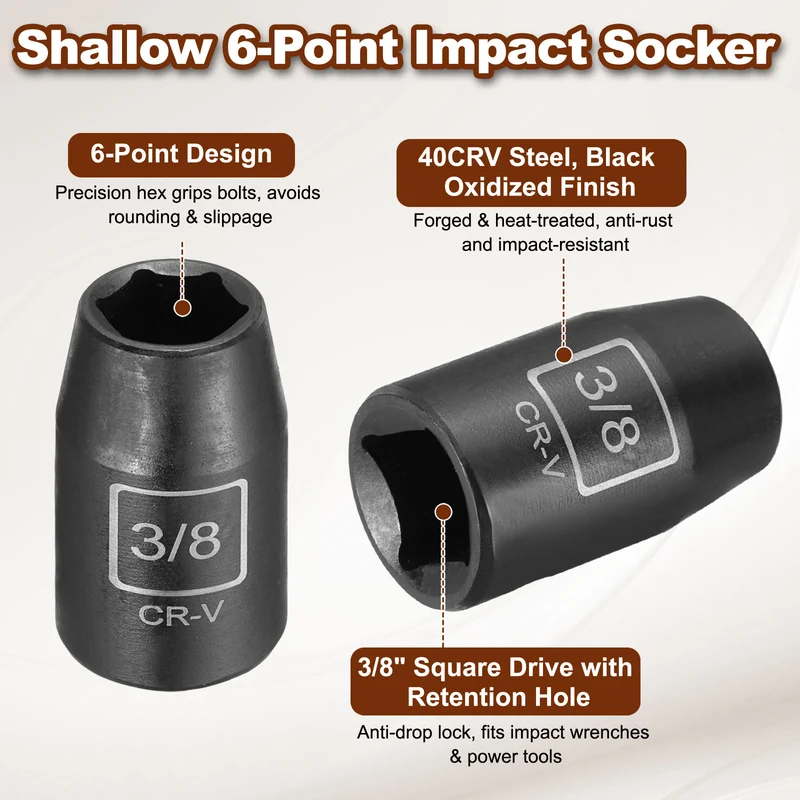 3/8" 6-Point Impact Socket, H3/8" Socket 30mm l with 1/4" Hex Shank Adapter