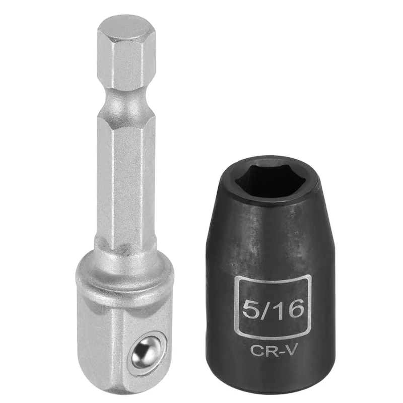 3/8" 6-Point Impact Socket, H5/16" Socket 30mm l with 1/4" Hex Shank Adapter