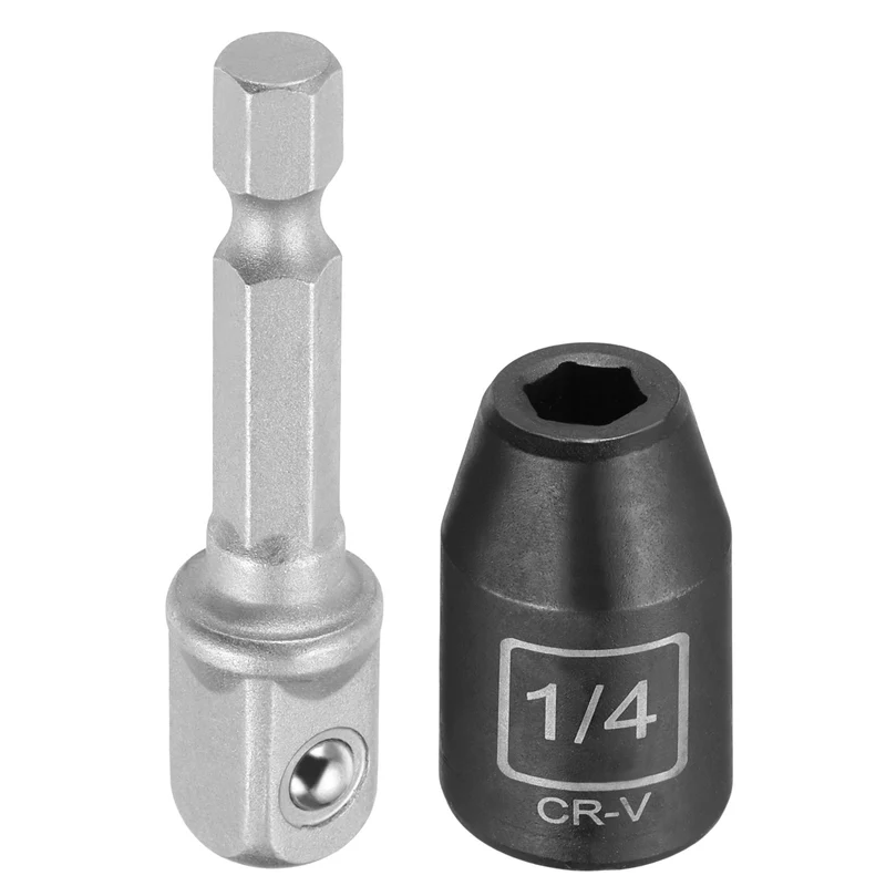 3/8" 6-Point Impact Socket, H1/4" Socket 30mm l with 1/4" Hex Shank Adapter