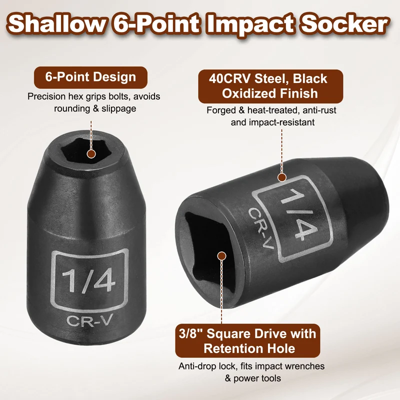 3/8" 6-Point Impact Socket, H1/4" Socket 30mm l with 1/4" Hex Shank Adapter