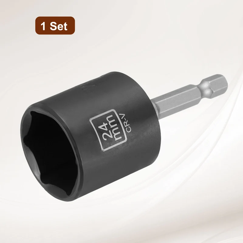 3/8" 6-Point Impact Socket, 24mm Socket 30mm l with 1/4" Hex Shank Adapter