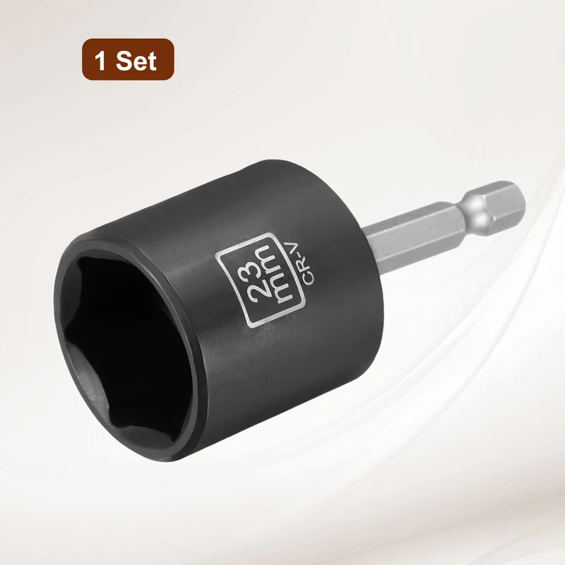 3/8" 6-Point Impact Socket, 23mm Socket 30mm l with 1/4" Hex Shank Adapter