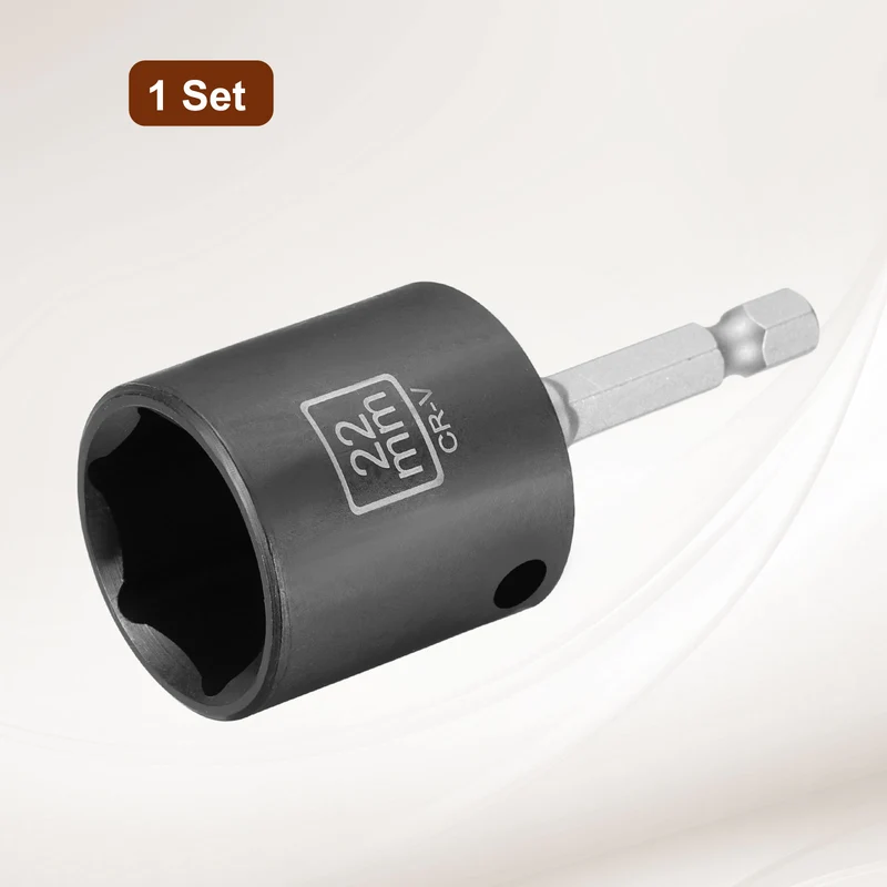 3/8" 6-Point Impact Socket, 22mm Socket 30mm l with 1/4" Hex Shank Adapter