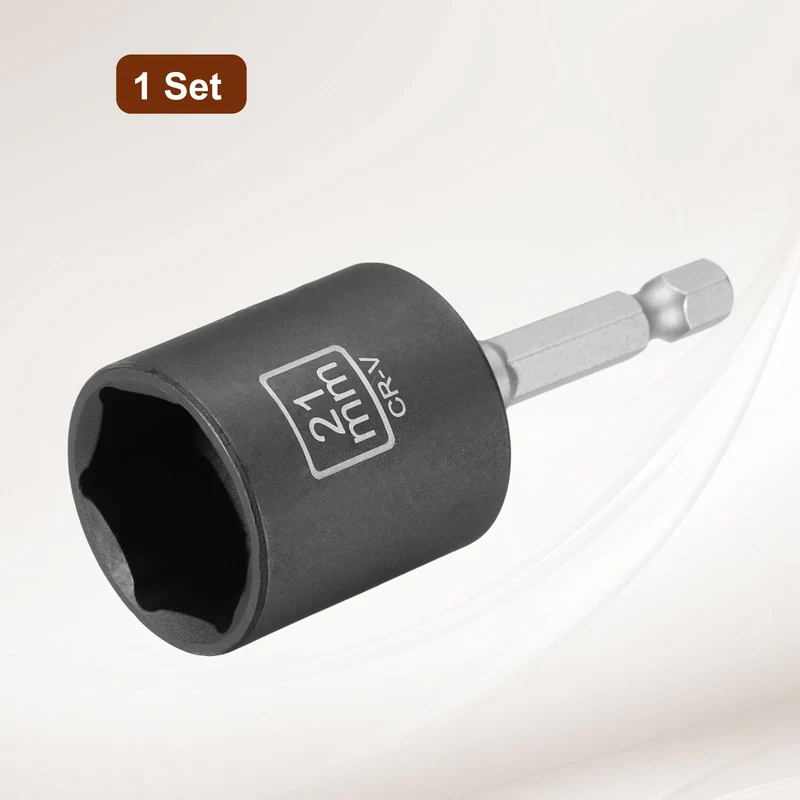 3/8" 6-Point Impact Socket, 21mm Socket 30mm l with 1/4" Hex Shank Adapter