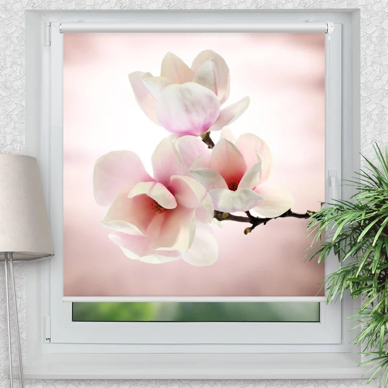 Klemmfix Rollo "Magnolien rosa weiss" | Motiv-Klemmrollo