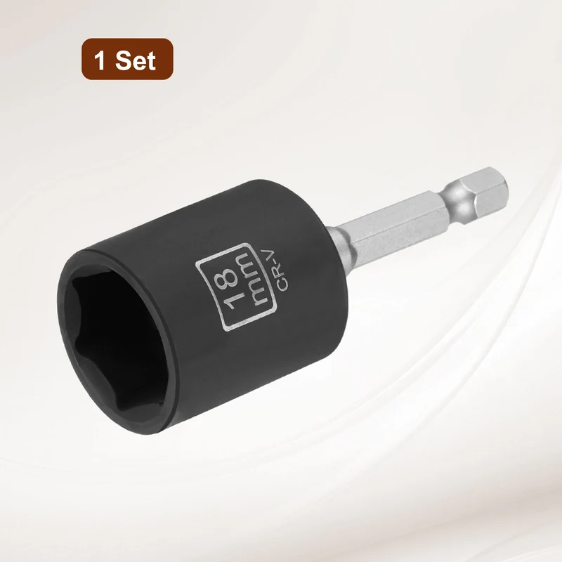 3/8" 6-Point Impact Socket, 18mm Socket 30mm l with 1/4" Hex Shank Adapter