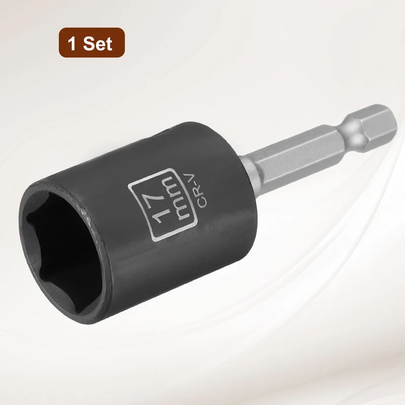 3/8" 6-Point Impact Socket, 17mm Socket 30mm l with 1/4" Hex Shank Adapter
