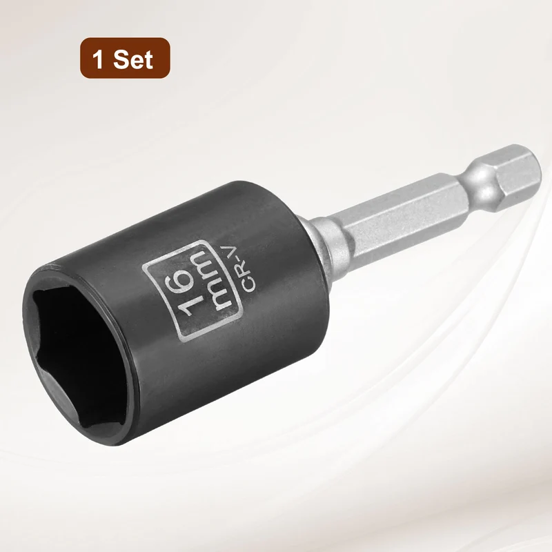3/8" 6-Point Impact Socket, 16mm Socket 30mm l with 1/4" Hex Shank Adapter