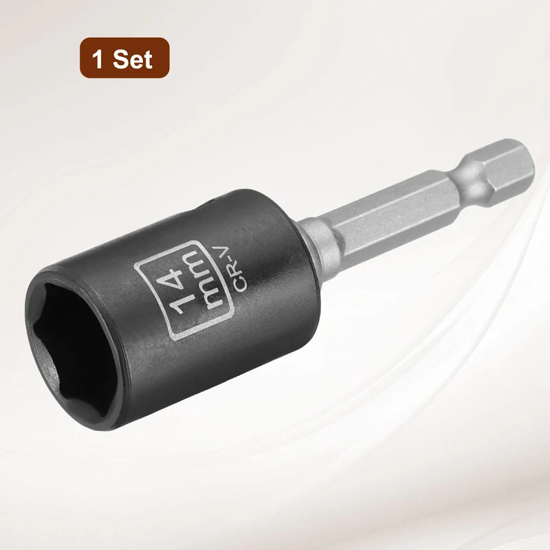 3/8" 6-Point Impact Socket, 14mm Socket 30mm l with 1/4" Hex Shank Adapter