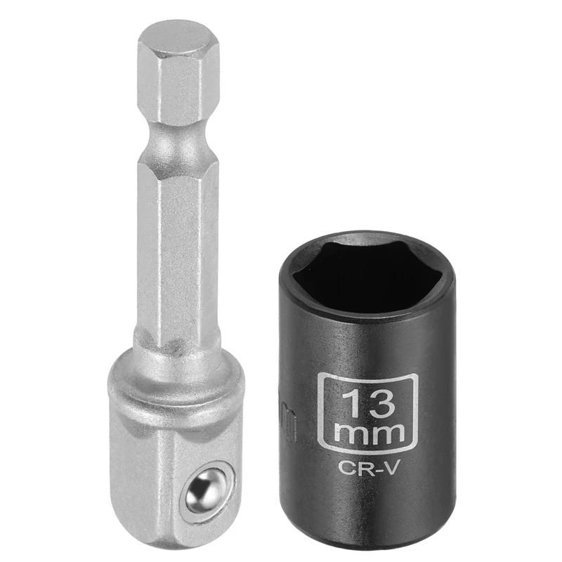 3/8" 6-Point Impact Socket, 13mm Socket 30mm l with 1/4" Hex Shank Adapter