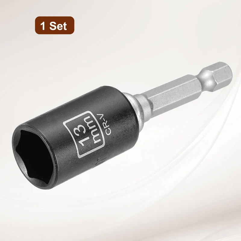 3/8" 6-Point Impact Socket, 13mm Socket 30mm l with 1/4" Hex Shank Adapter