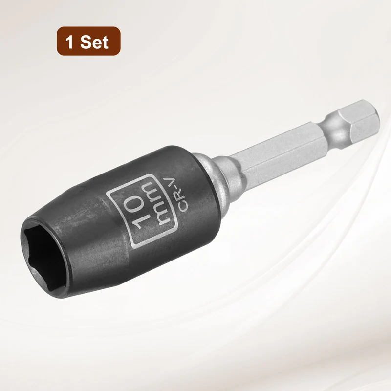 3/8" 6-Point Impact Socket, 10mm Socket 30mm l with 1/4" Hex Shank Adapter