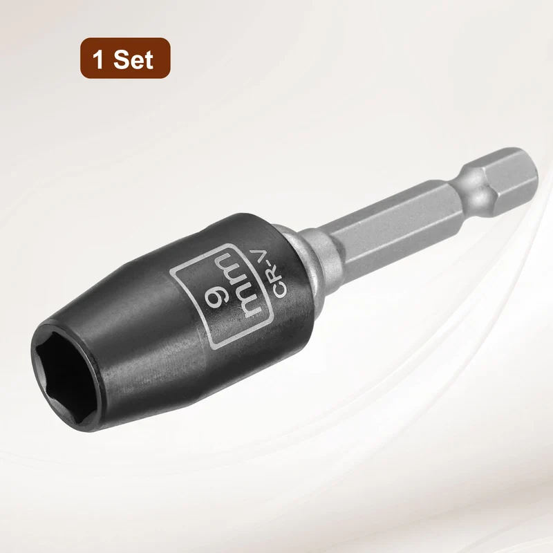 3/8" 6-Point Impact Socket, 9mm Socket 30mm l with 1/4" Hex Shank Adapter