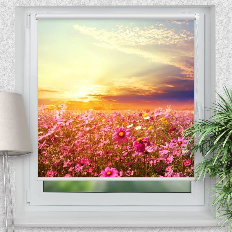 Klemmfix Rollo "Blumenwiese Sonnenuntergang" | Motiv-Klemmrollo