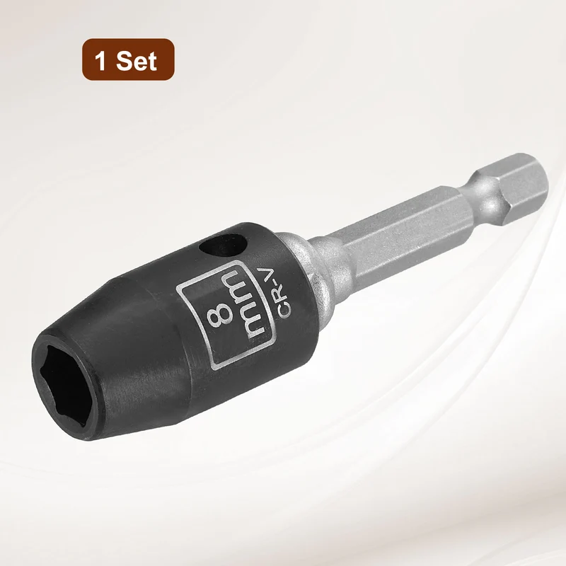 3/8" 6-Point Impact Socket, 8mm Socket 30mm l with 1/4" Hex Shank Adapter
