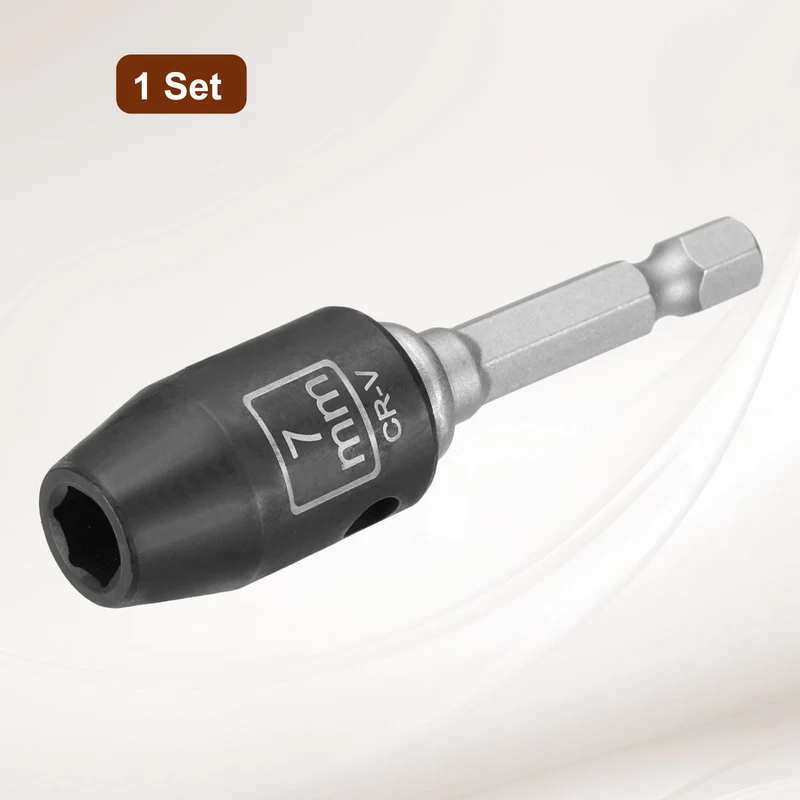 3/8" 6-Point Impact Socket, 7mm Socket 30mm l with 1/4" Hex Shank Adapter