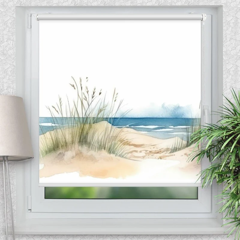 Klemmfix Rollo "Strand Seegras Aquarell" | Motiv-Klemmrollo