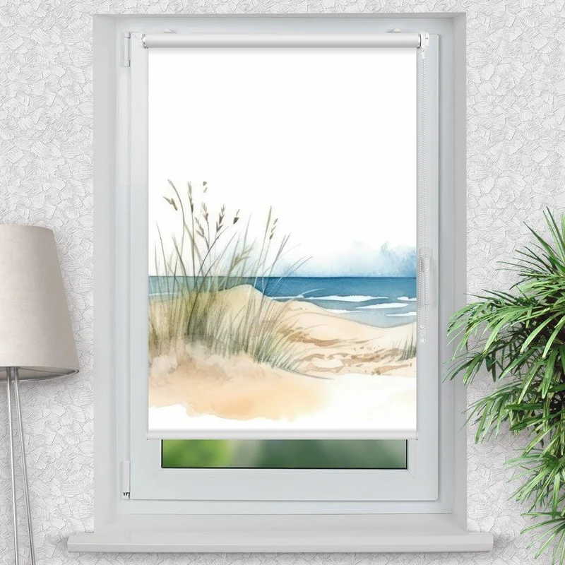 Klemmfix Rollo "Strand Seegras Aquarell" | Motiv-Klemmrollo