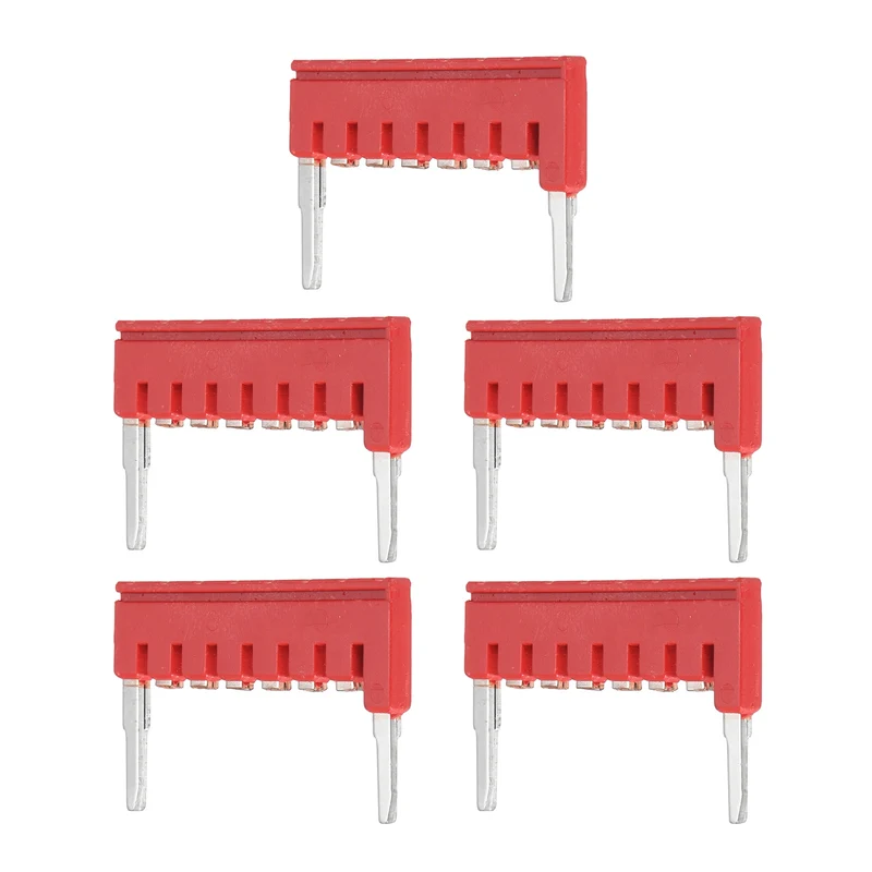 5Pcs FBS2.5 DIN Rail Terminal Block Jumper 1-8 Position 36mm Pitch, Red