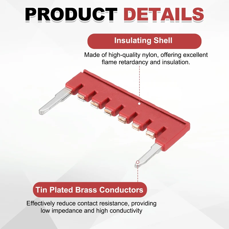 5Pcs FBS2.5 DIN Rail Terminal Block Jumper 1-8 Position 36mm Pitch, Red