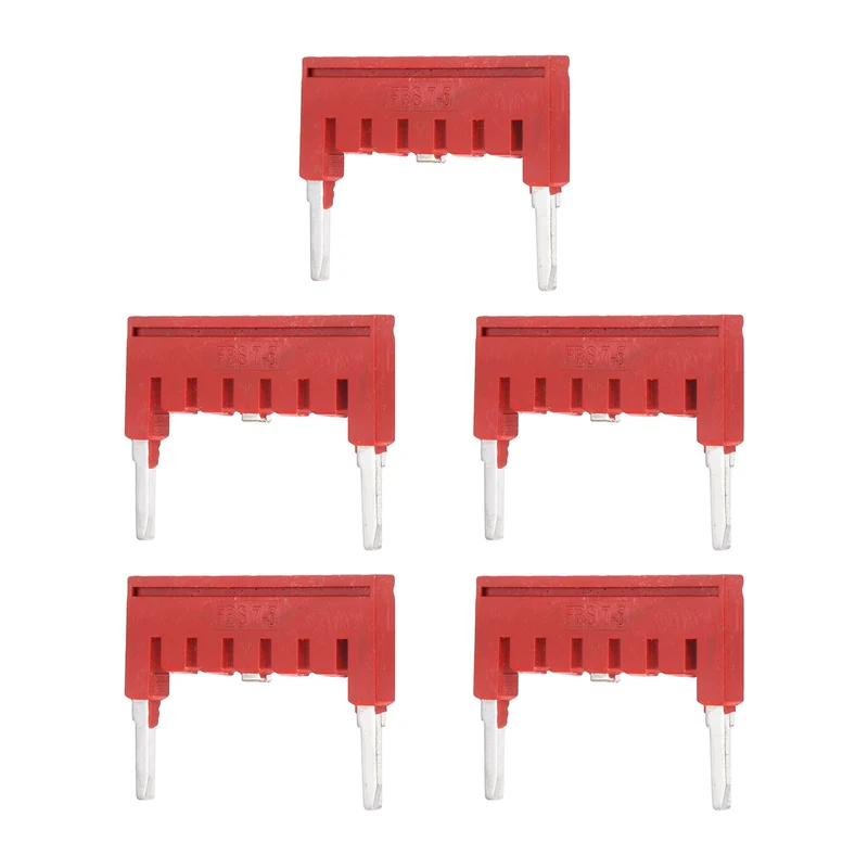 5Pcs FBS2.5 DIN Rail Terminal Block Jumper 1-7 Position 31mm Pitch, Red