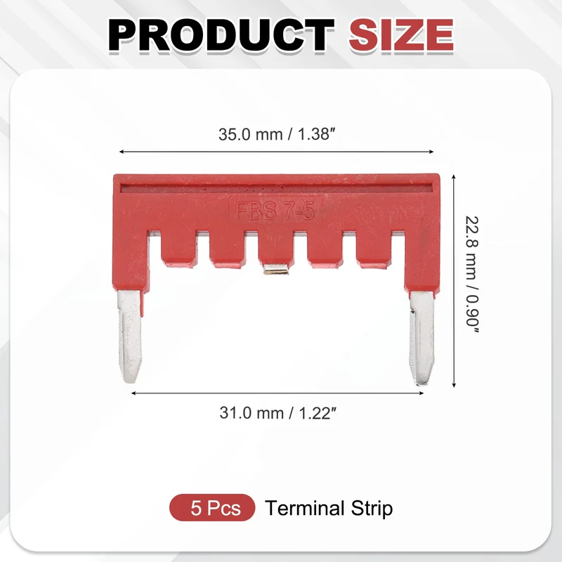 5Pcs FBS2.5 DIN Rail Terminal Block Jumper 1-7 Position 31mm Pitch, Red