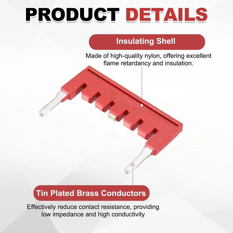 5Pcs FBS2.5 DIN Rail Terminal Block Jumper 1-7 Position 31mm Pitch, Red