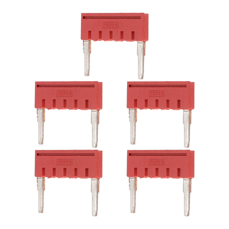 5Pcs FBS2.5 DIN Rail Terminal Block Jumper 1-6 Position 25.5mm Pitch, Red