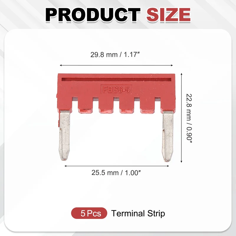 5Pcs FBS2.5 DIN Rail Terminal Block Jumper 1-6 Position 25.5mm Pitch, Red
