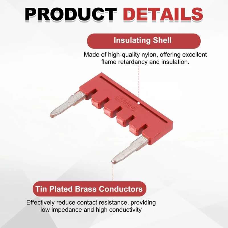 5Pcs FBS2.5 DIN Rail Terminal Block Jumper 1-6 Position 25.5mm Pitch, Red
