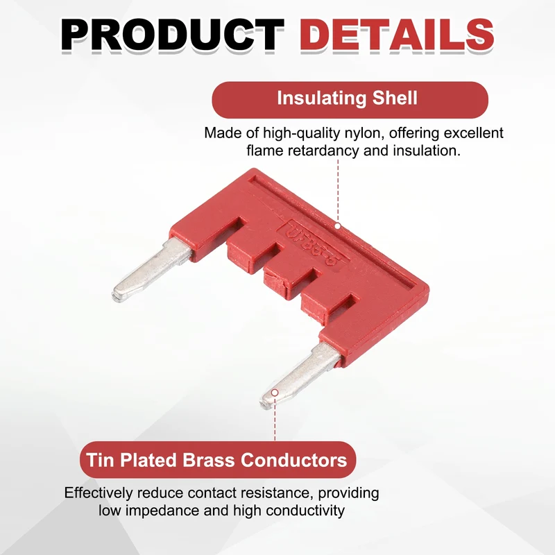 10Pcs FBS2.5 DIN Rail Terminal Block Jumper 1-5 Position 20.5mm Pitch, Red
