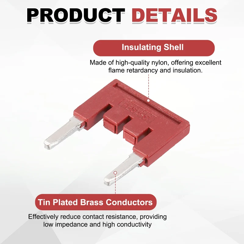 10Pcs FBS2.5 DIN Rail Terminal Block Jumper 1-4 Position 15.5mm Pitch, Red