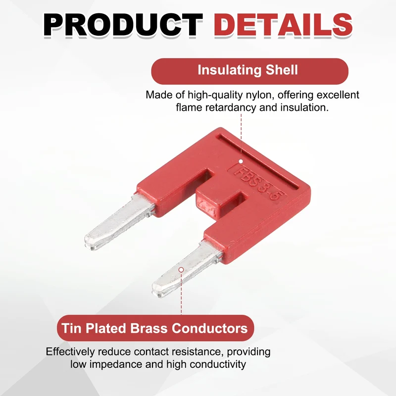 10Pcs FBS2.5 DIN Rail Terminal Block Jumper 1-3 Position 10.5mm Pitch, Red