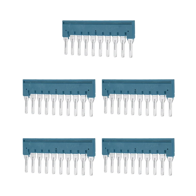 5Pcs FBS10-8 DIN Rail Terminal Block, 10 Position Press-Fit Jumper, Blue
