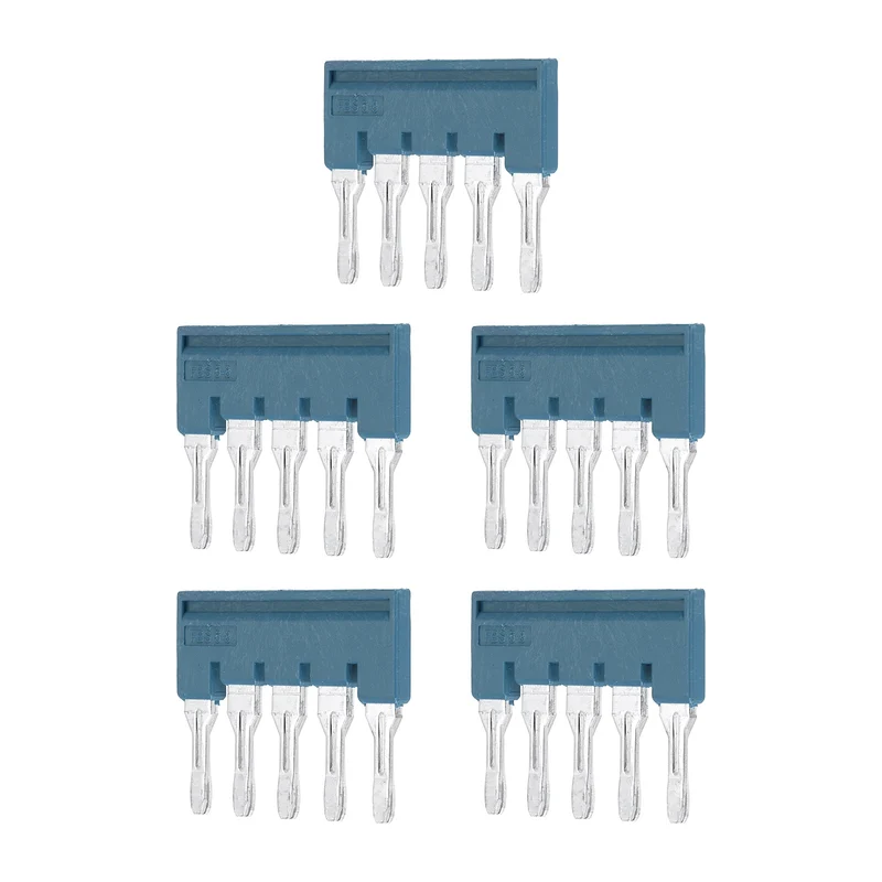 5Pcs FBS5-8 DIN Rail Terminal Block, 5 Position Press-Fit Jumper, Blue