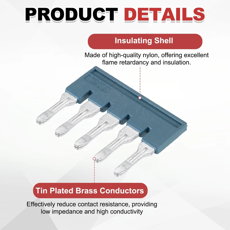 5Pcs FBS5-8 DIN Rail Terminal Block, 5 Position Press-Fit Jumper, Blue