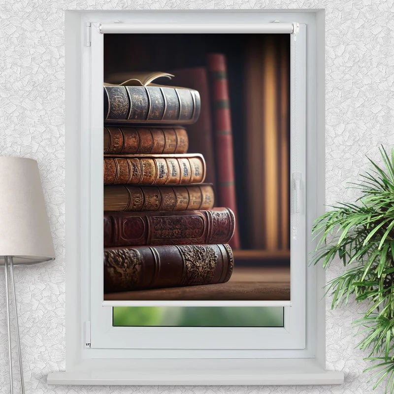 Klemmfix Rollo "Bücherregal vintage" | Motiv-Klemmrollo