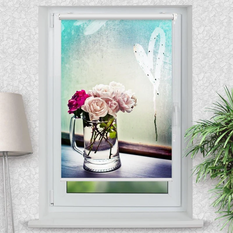 Klemmfix Rollo "Vase Rosen Herz" | Motiv-Klemmrollo