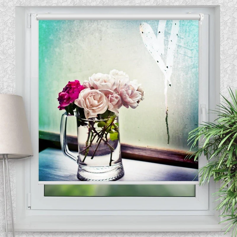 Klemmfix Rollo "Vase Rosen Herz" | Motiv-Klemmrollo