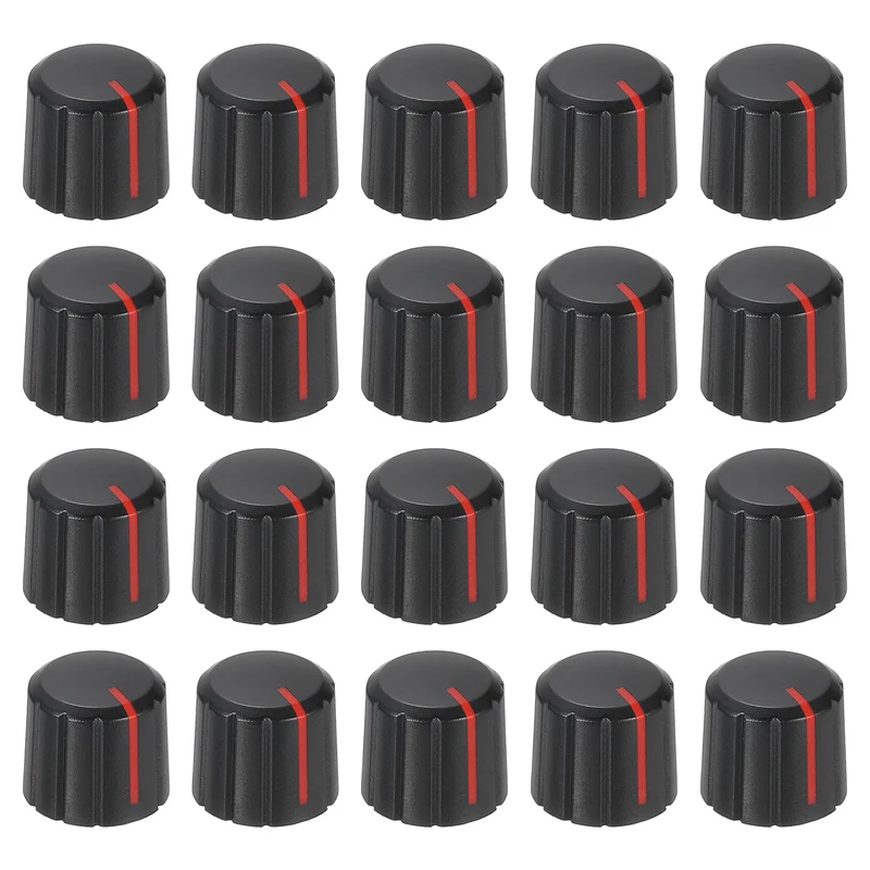 20pcs Potentiometer Knobs 6mm Knurled Shaft Hole Black Red