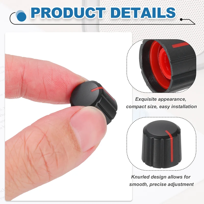 20pcs Potentiometer Knobs 6mm Knurled Shaft Hole Black Red
