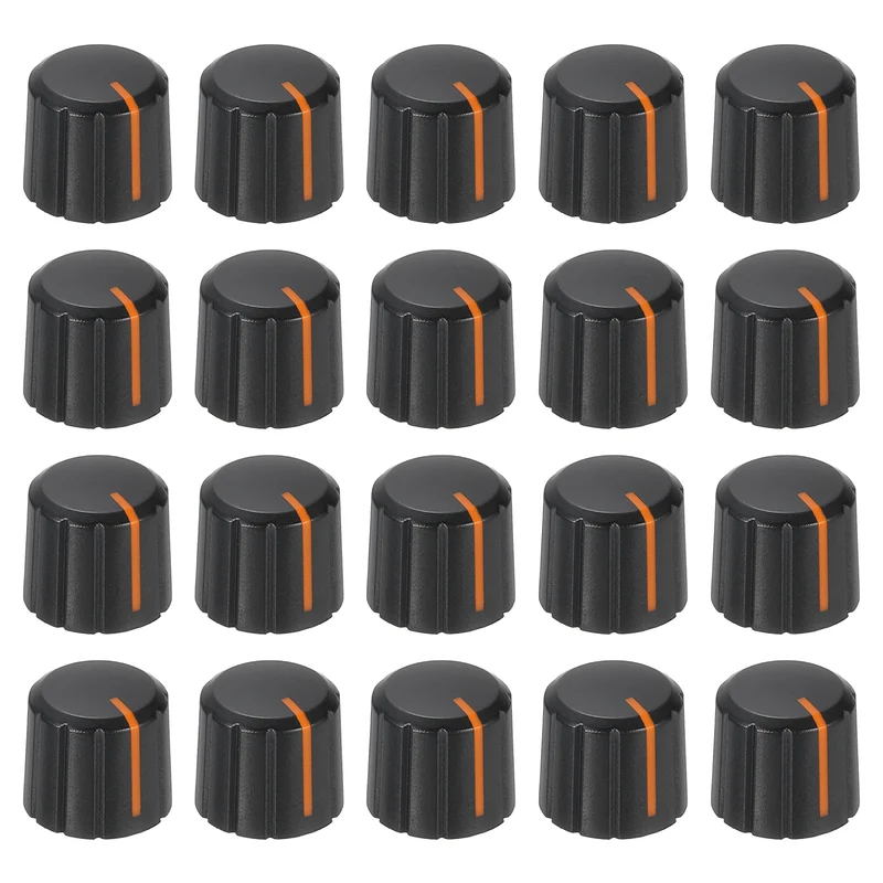 20pcs Potentiometer Knobs 6mm Knurled Shaft Hole Black Orange