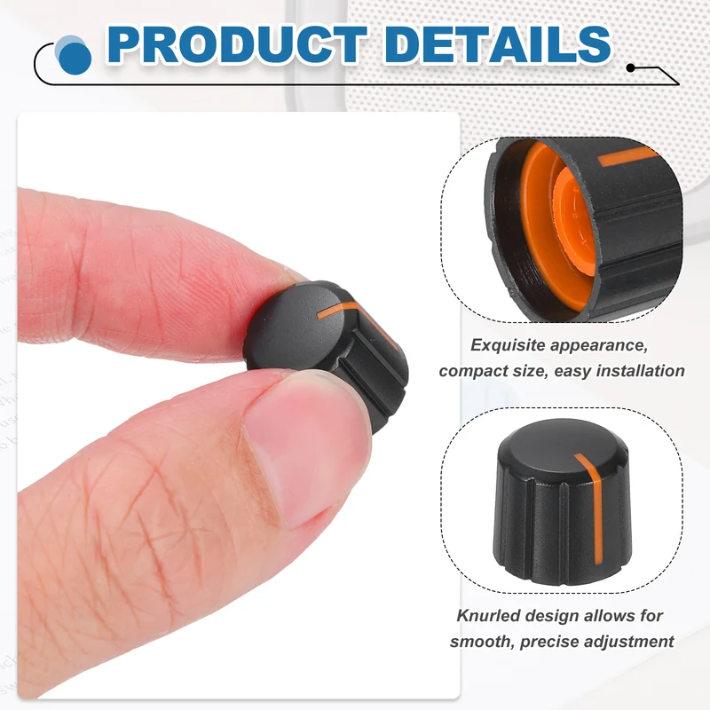 20pcs Potentiometer Knobs 6mm Knurled Shaft Hole Black Orange