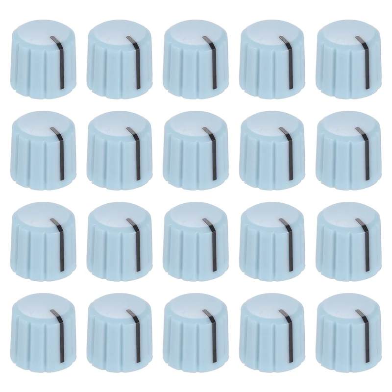 20pcs Potentiometer Knobs 6mm Knurled Shaft Light Blue Black