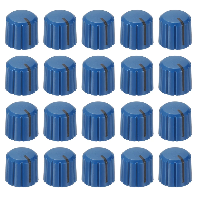 20pcs Potentiometer Knobs 6mm Knurled Shaft Hole Blue Black