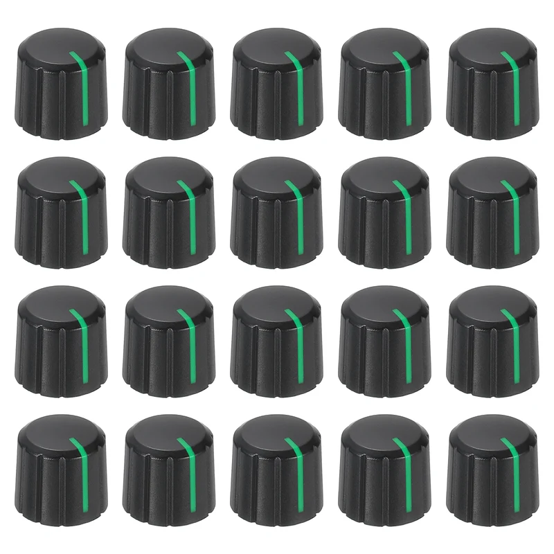 20pcs Potentiometer Knobs 6mm Knurled Shaft Hole Black Green