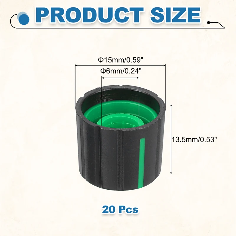 20pcs Potentiometer Knobs 6mm Knurled Shaft Hole Black Green